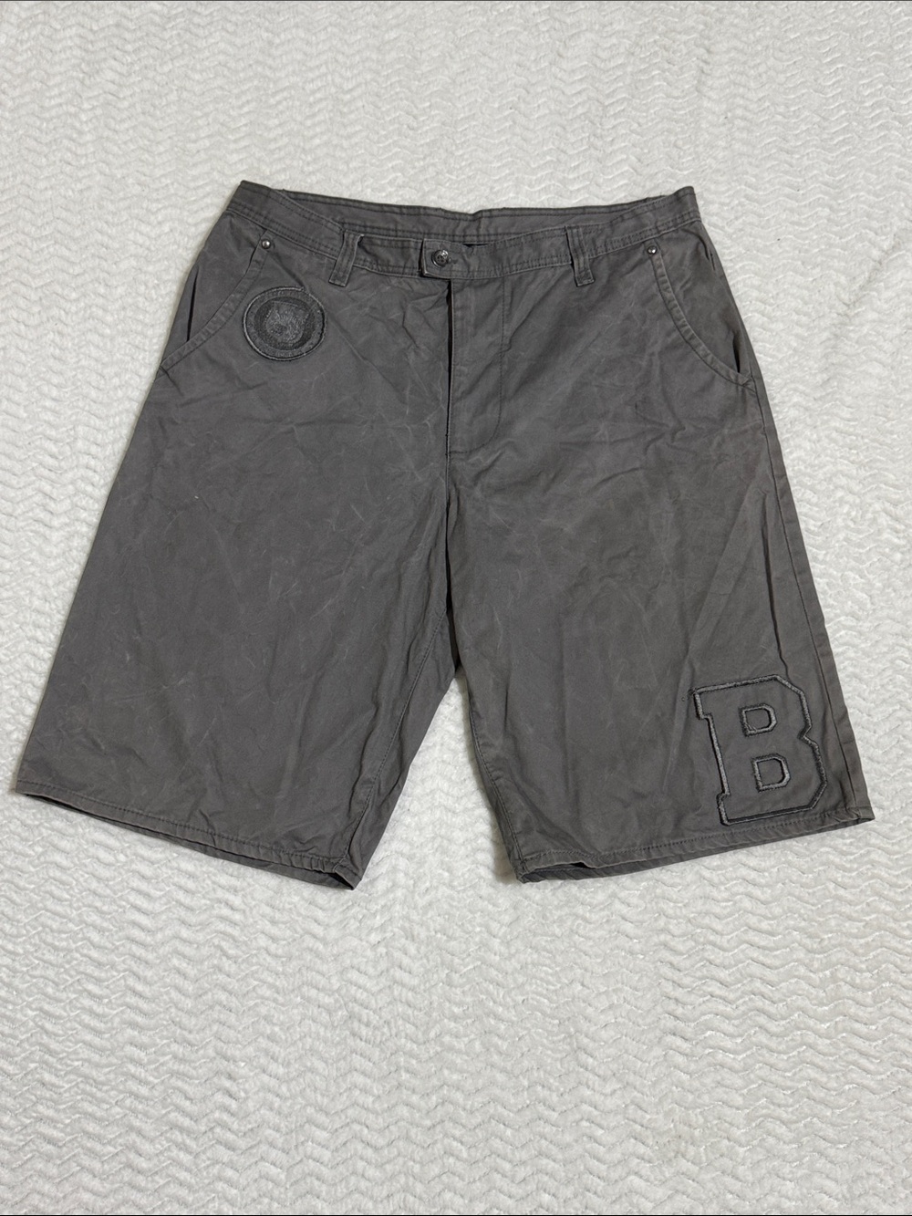 Blac Label Mens Shorts Size 38 Khaki Flat Front Chino Embroidered Patch Stretch